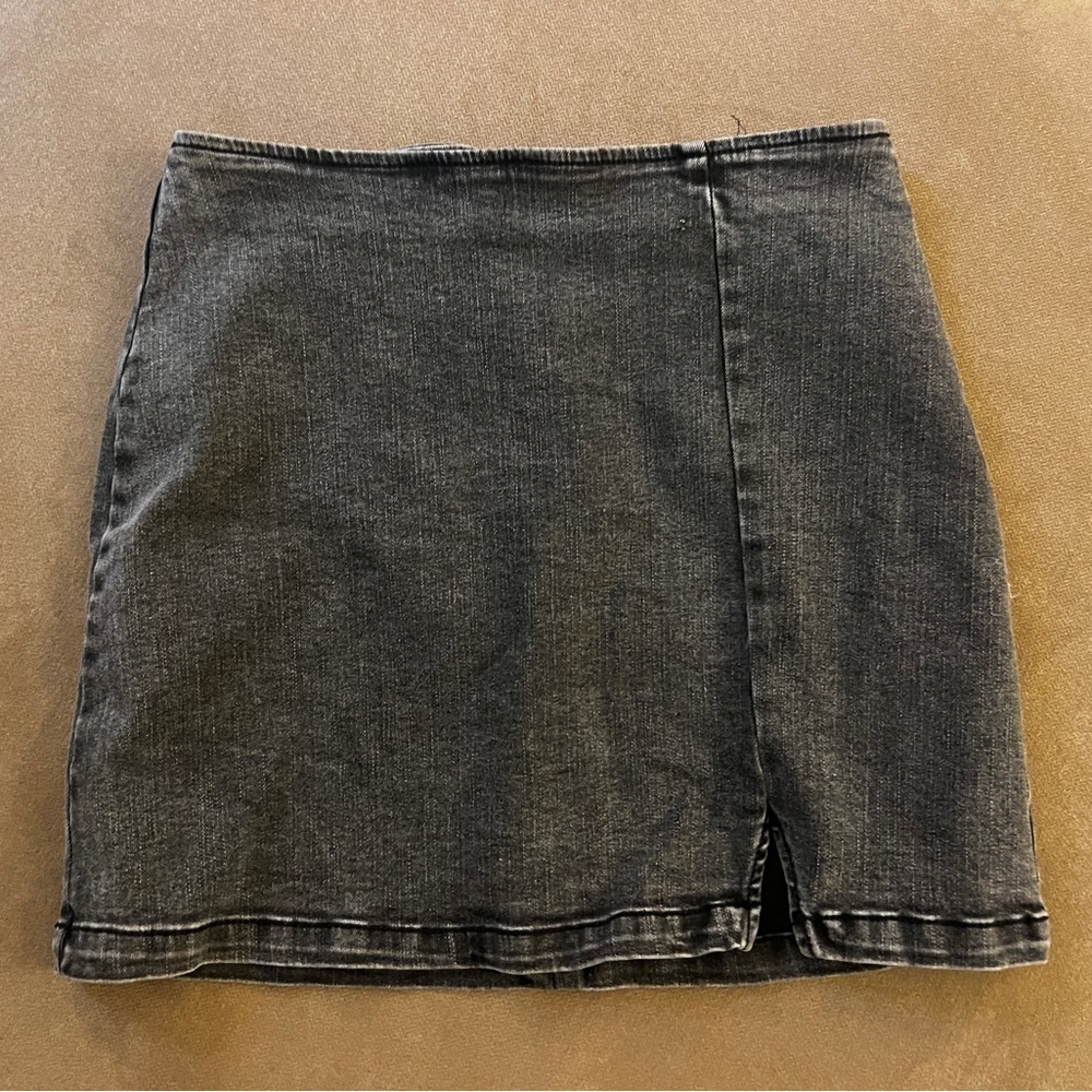 grey denim mini skirt